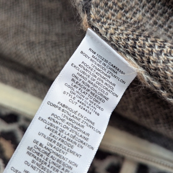 JOIE Medium M Cream Black Leopard Print Wool Mohair Full Zip Sweater Ani… - Picture 6 of 7